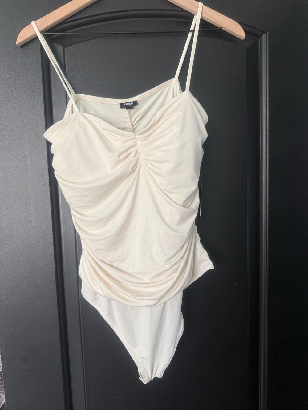 Express Cream Ruched Cami Bodysuit